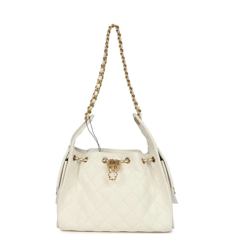 Chanel Small 25 Hobo Bag White Caviar