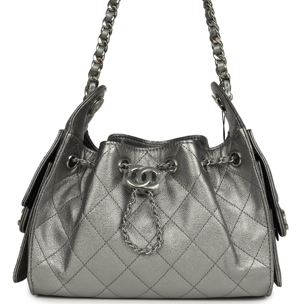 Chanel Mini 25 Hobo Bag Metallic Caviar Silver