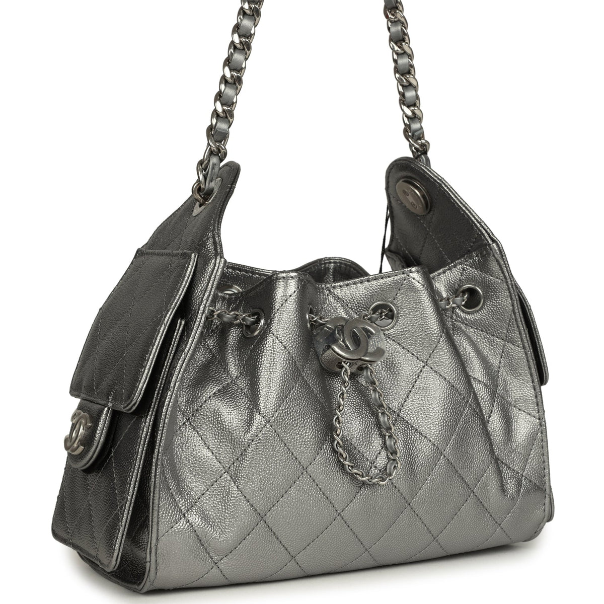 Chanel Mini 25 Hobo Bag Metallic Caviar Silver