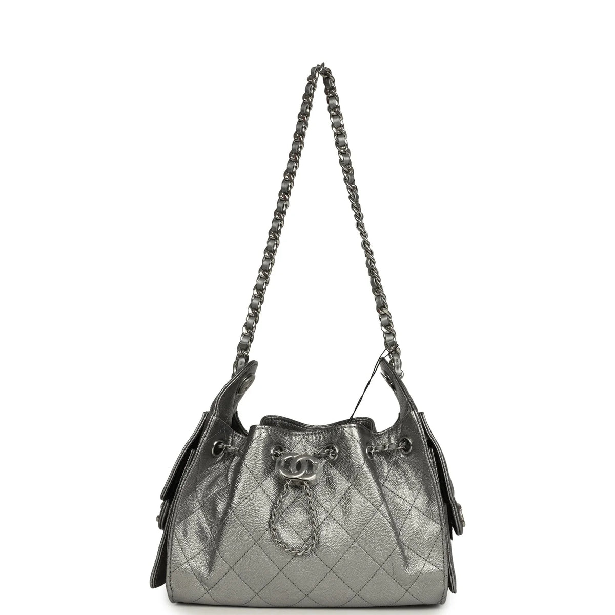 Chanel Mini 25 Hobo Bag Metallic Caviar Silver