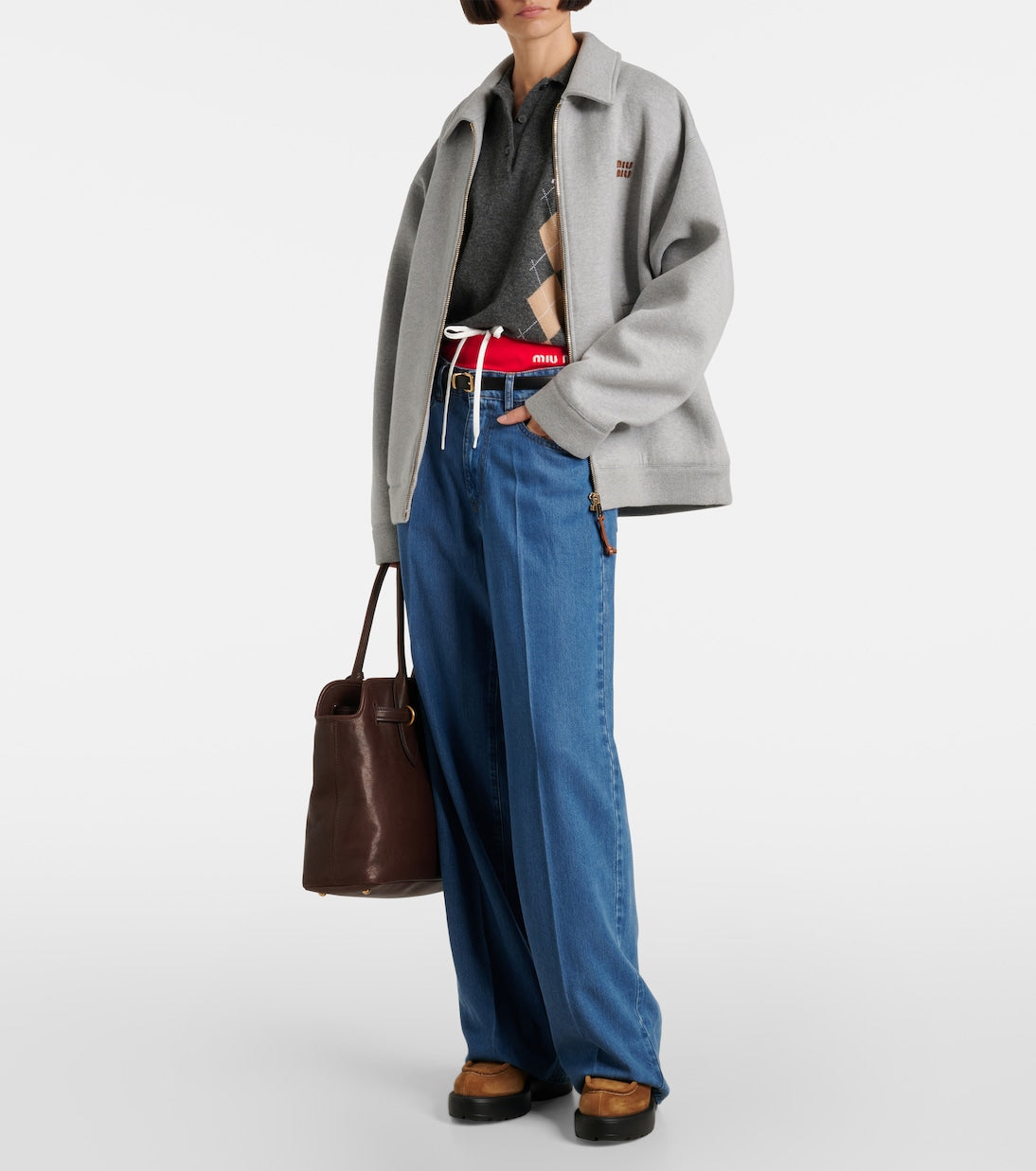 Miu Miu Chunky Shearling-Trimmed Leather Flats – Brown