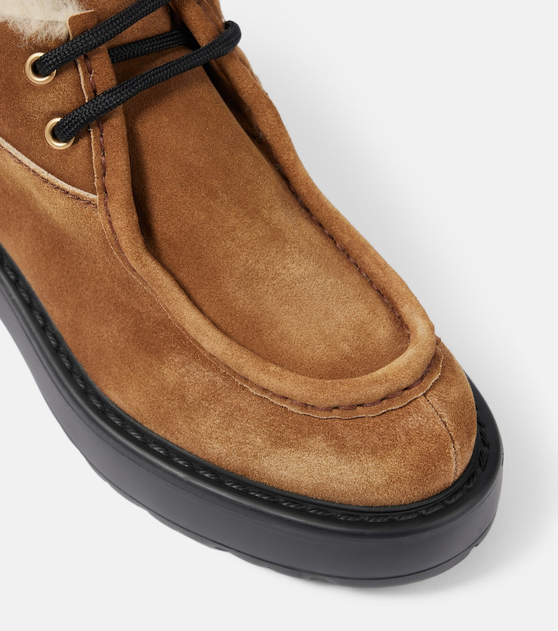 Miu Miu Chunky Shearling-Trimmed Leather Flats – Brown