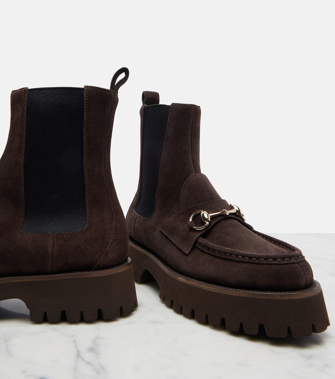 Gucci Sylke Suede Chelsea Boots – Brown