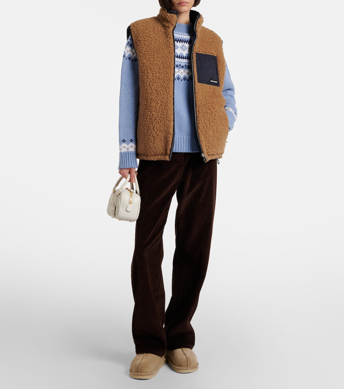 Miu Miu Shearling-Lined Suede Ankle Boots – Beige