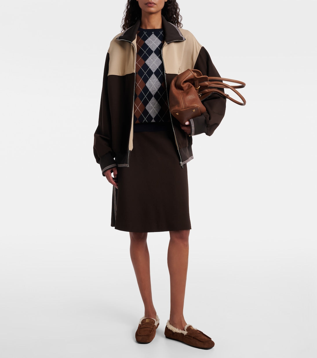 Miu Miu Ruches Shearling-Lined Suede Penny Loafers – Brown