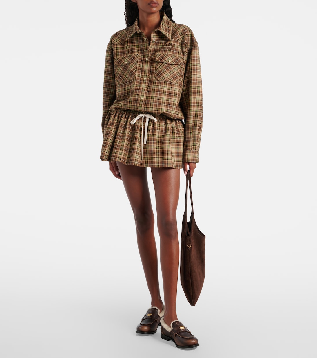Miu Miu Shearling-Lined Leather Penny Loafers – Brown