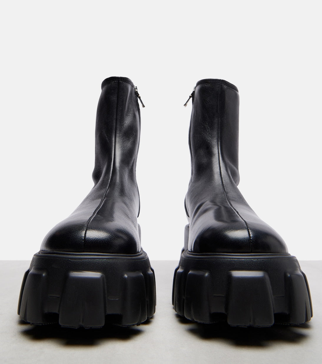 Prada Monolith Leather Ankle Boots – Black