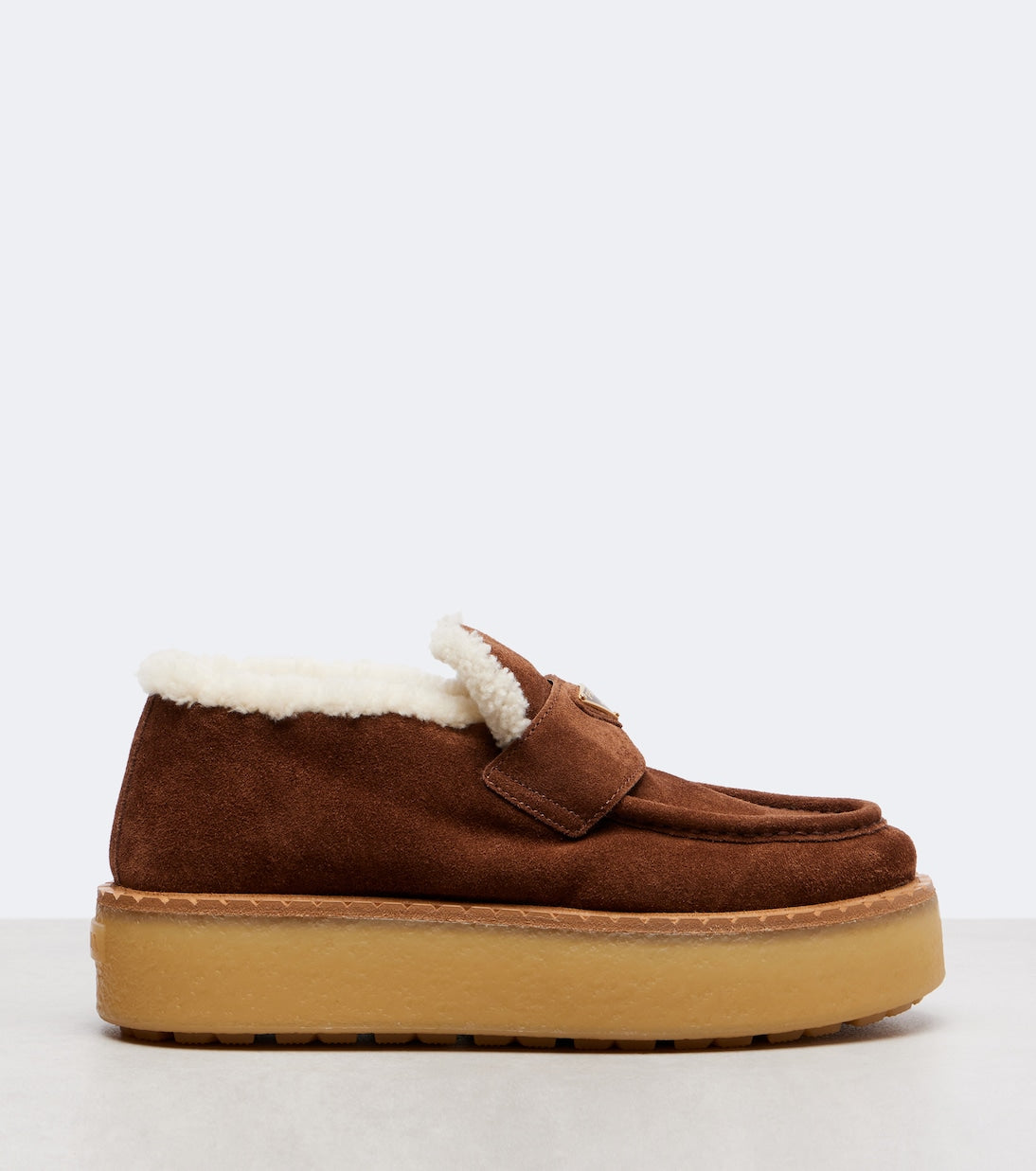 Prada Shearling-Lined Suede Loafers – Brown