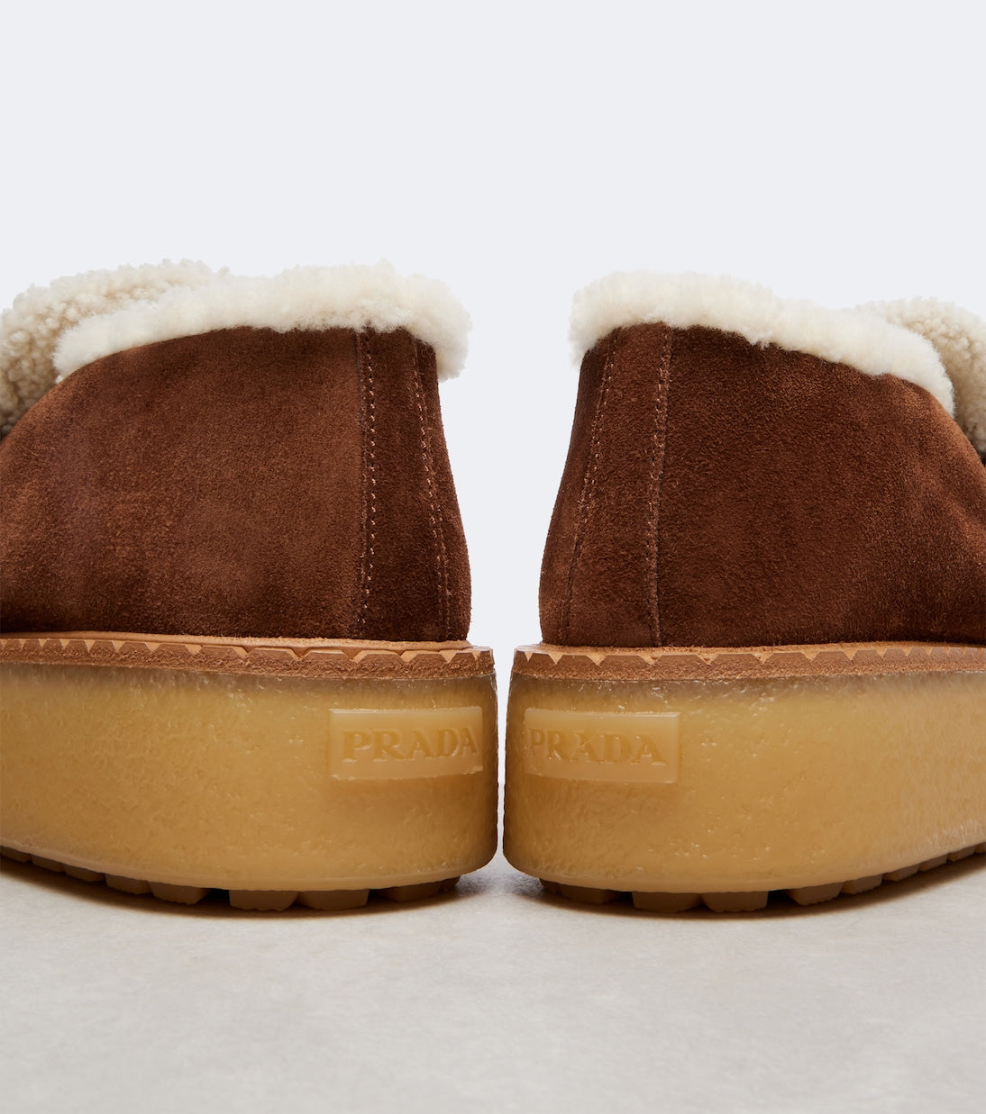 Prada Shearling-Lined Suede Loafers – Brown