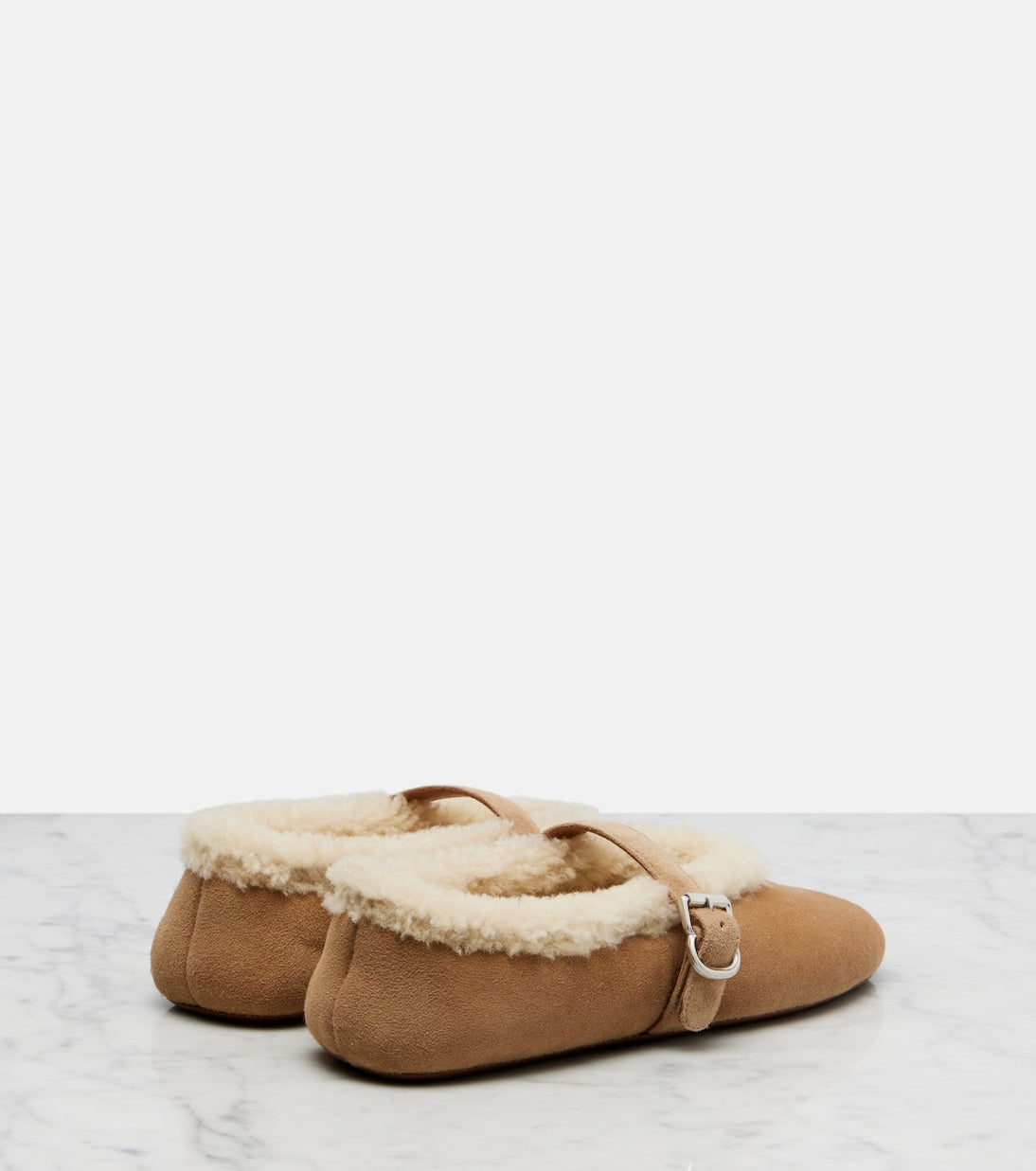 Alaïa Shearling-Lined Suede Ballet Flats – Beige