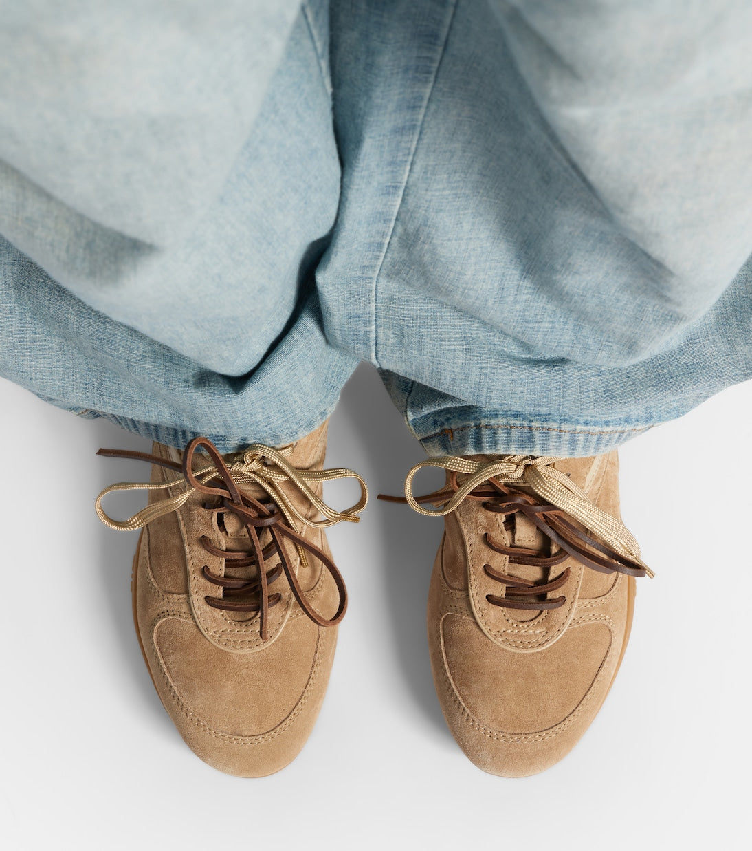 Miu Miu Gymnasium Suede and Shearling Sneakers – Beige