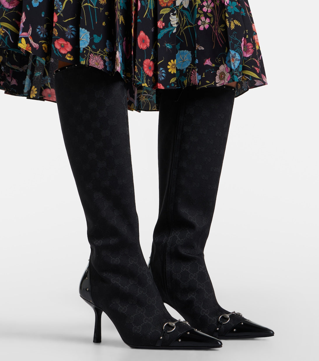 Gucci Savoy Horsebit GG Canvas Knee-High Boots – Black