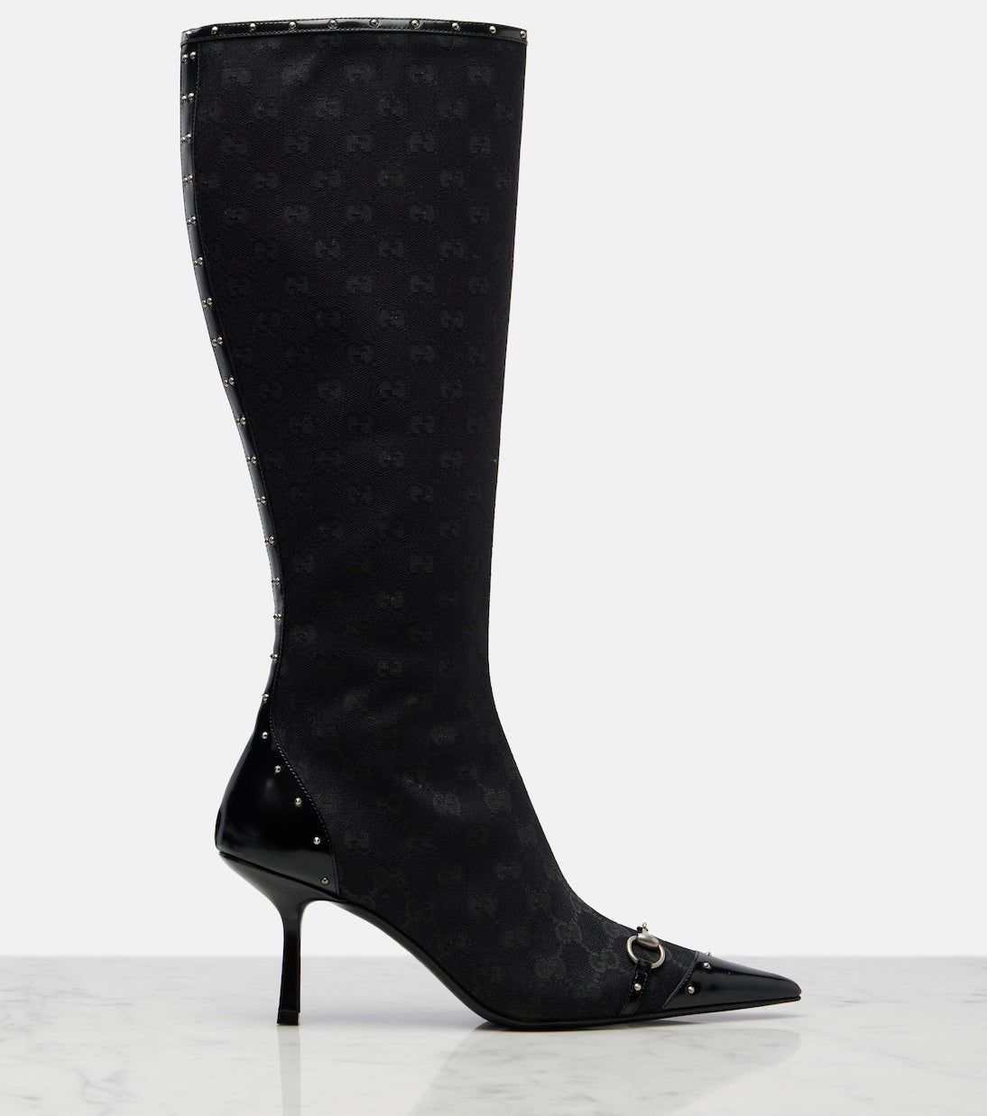 Gucci Savoy Horsebit GG Canvas Knee-High Boots – Black