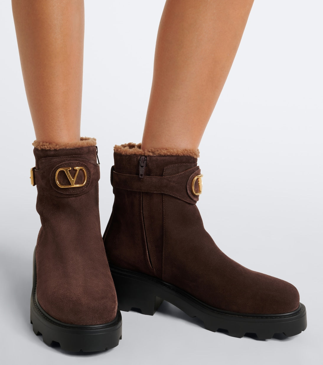 Valentino Garavani VLogo Suede Ankle Boots – Brown