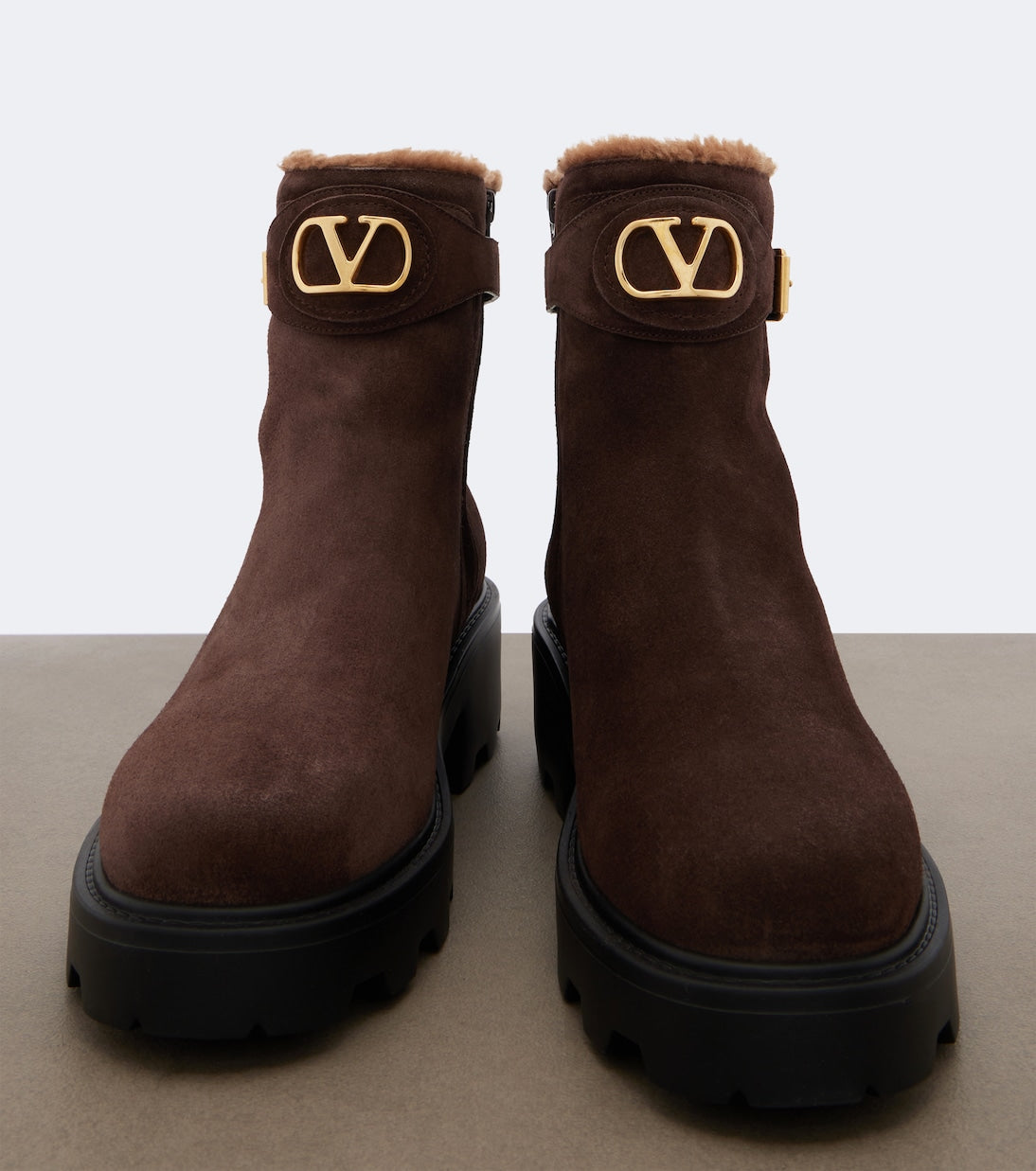 Valentino Garavani VLogo Suede Ankle Boots – Brown