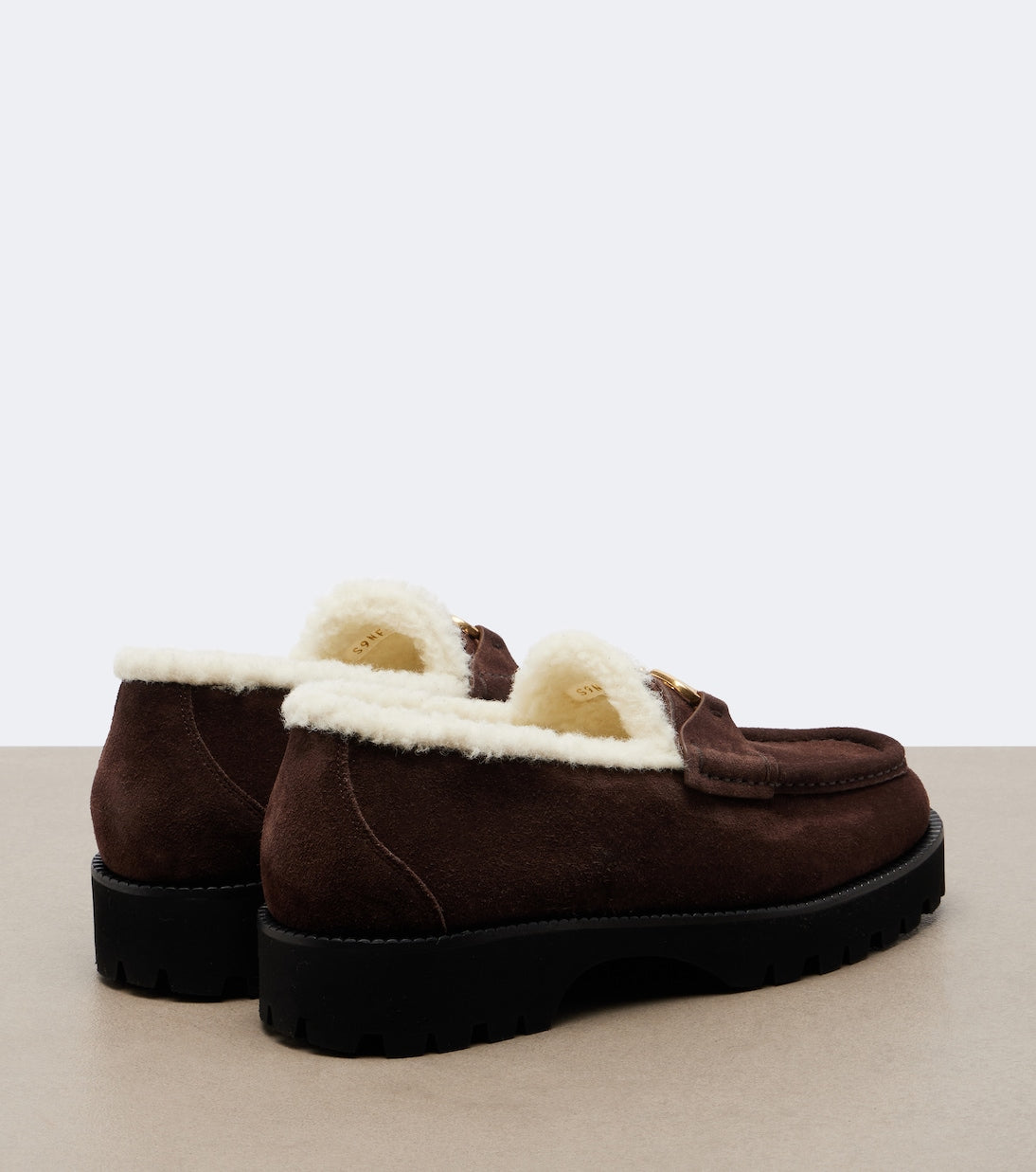 Valentino Garavani VLogo Shearling-Trimmed Suede Platform Loafers – Brown
