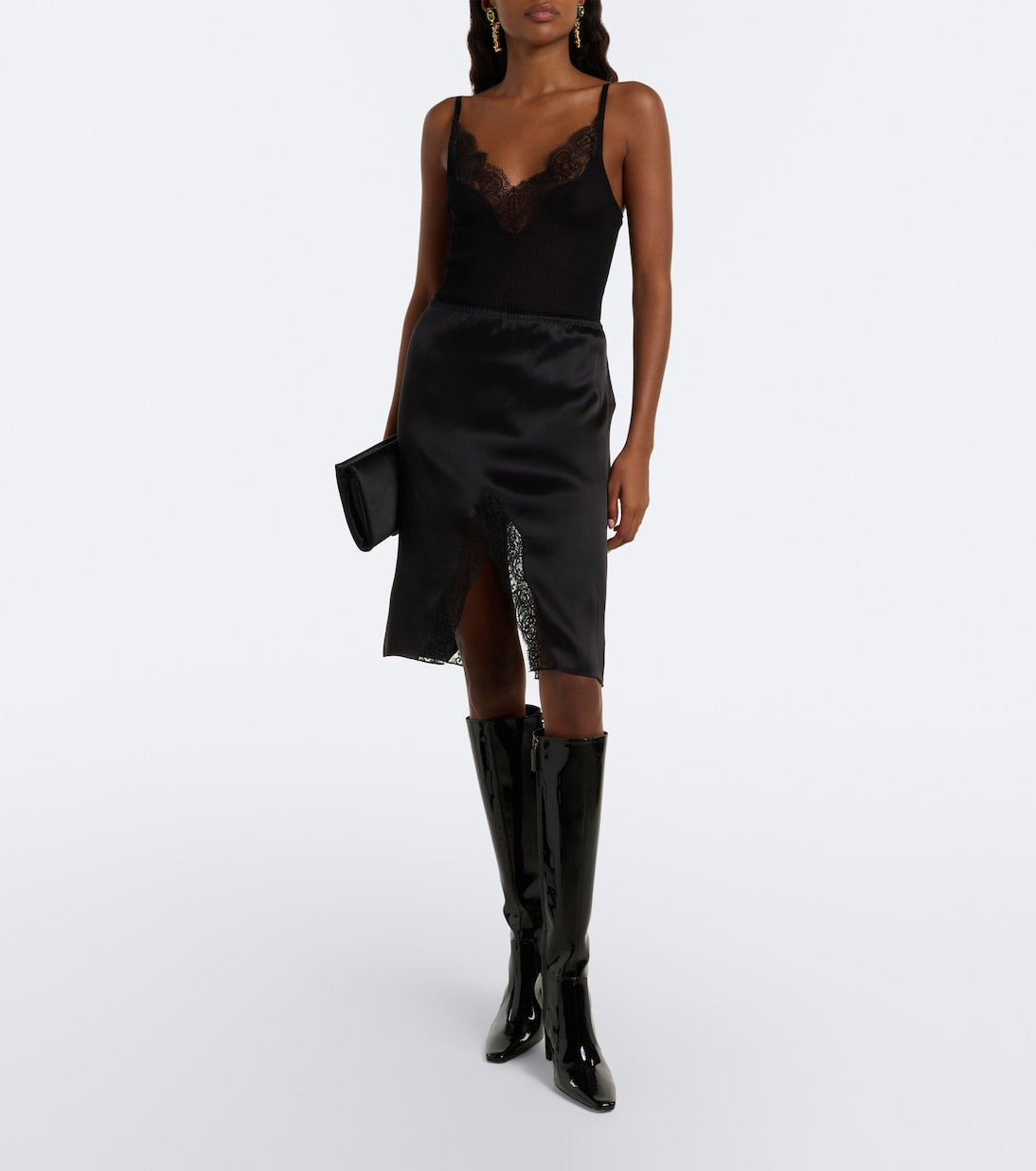 Saint Laurent Françoise Patent Leather Knee-High Boots – Black