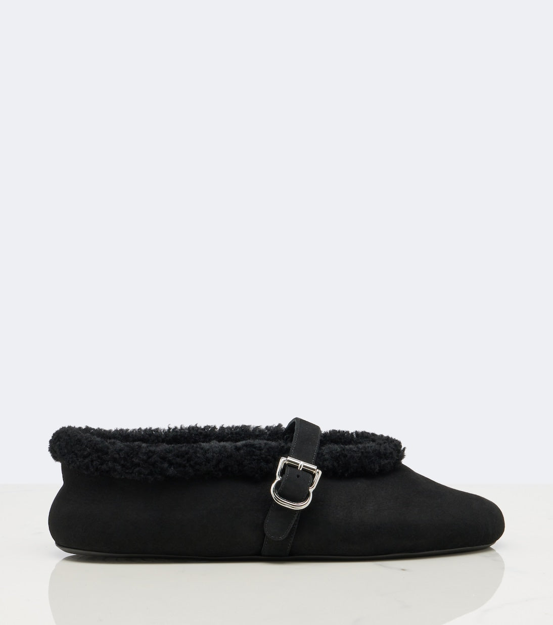 Alaïa Shearling-Trimmed Suede Mary Jane Flats – Black