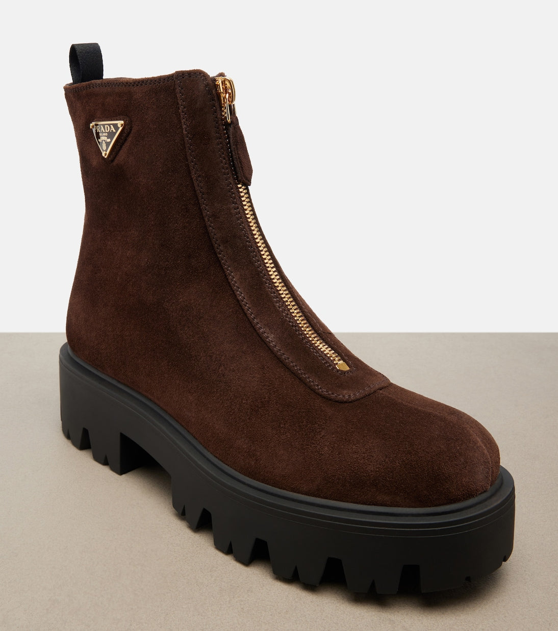 Prada Suede Platform Ankle Boots – Brown