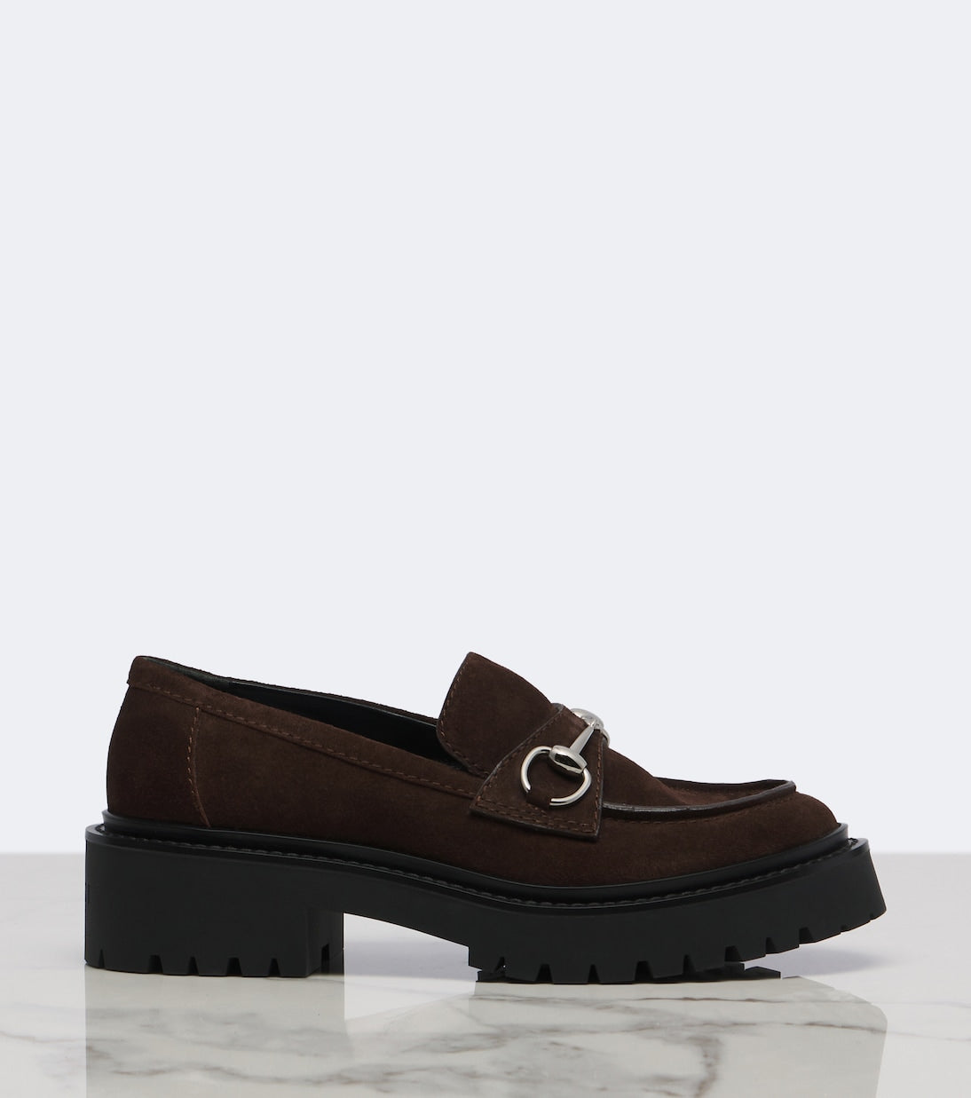 Gucci Rhody Horsebit Suede Platform Loafers – Brown