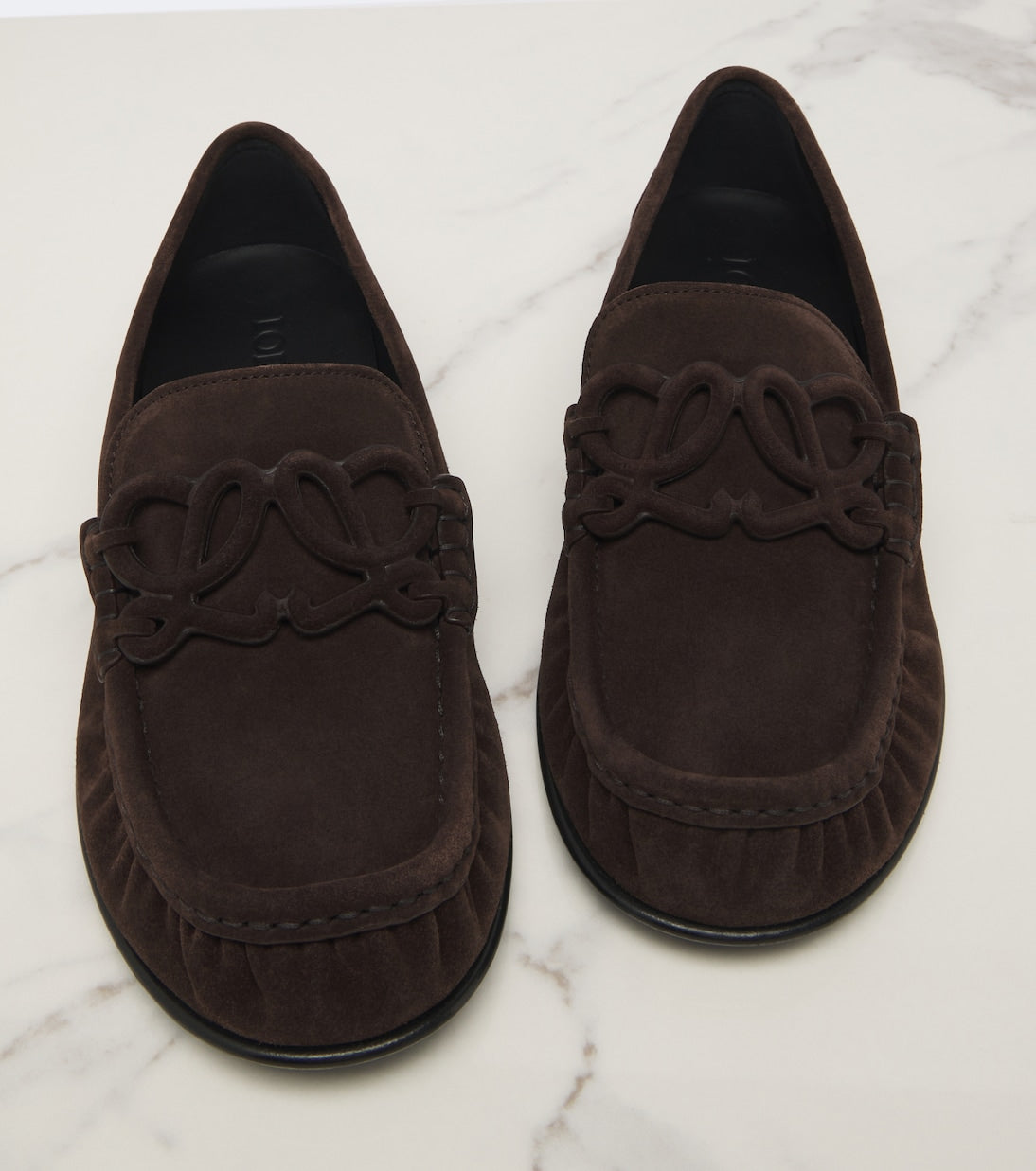 Loewe Double L Suede Loafers – Dark Chocolate