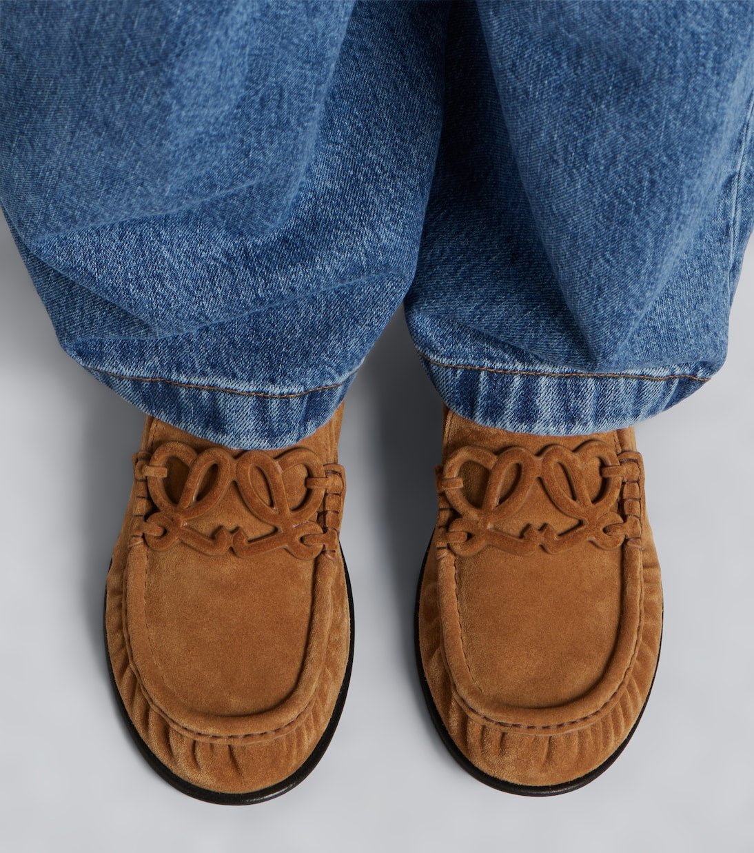 Loewe Double L Suede Loafers – Caramel