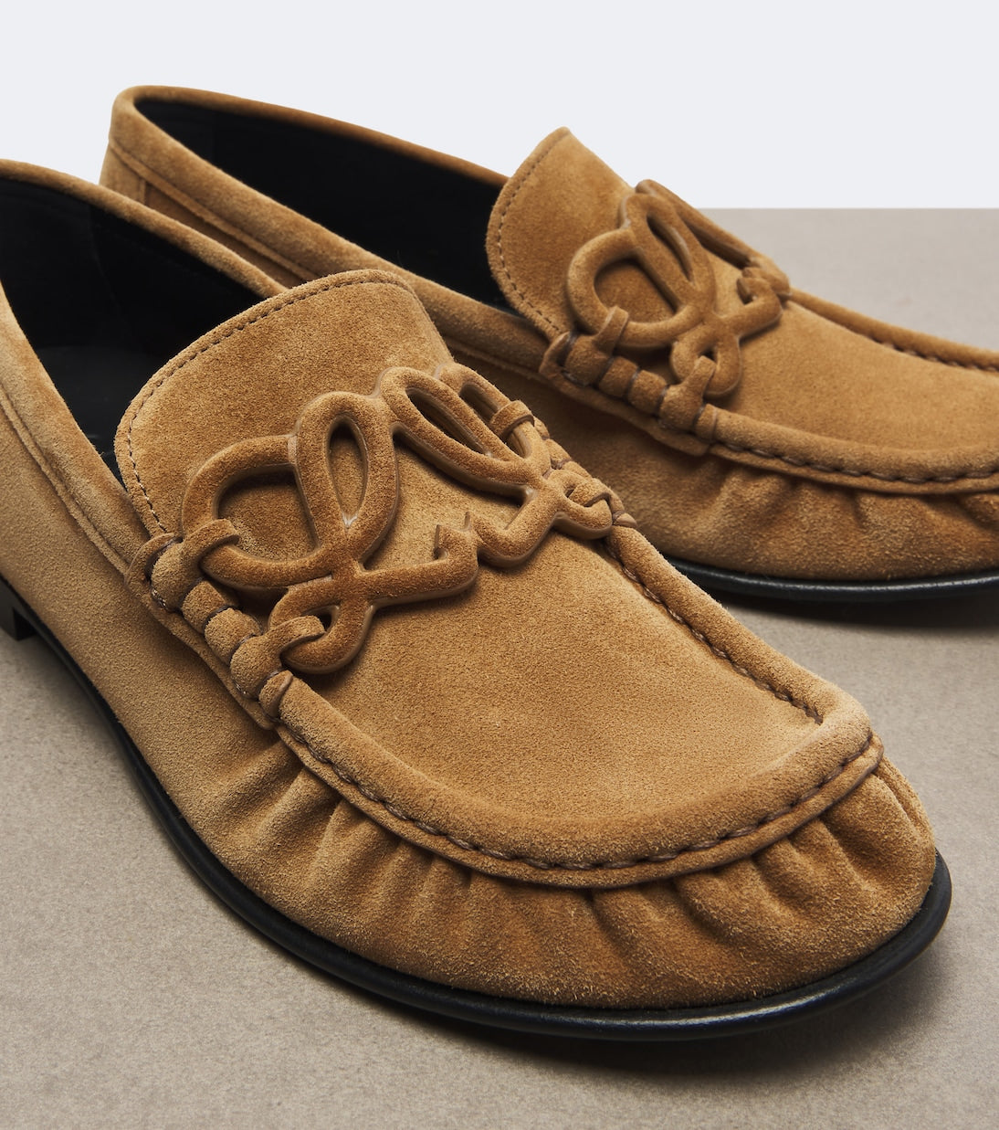 Loewe Double L Suede Loafers – Caramel