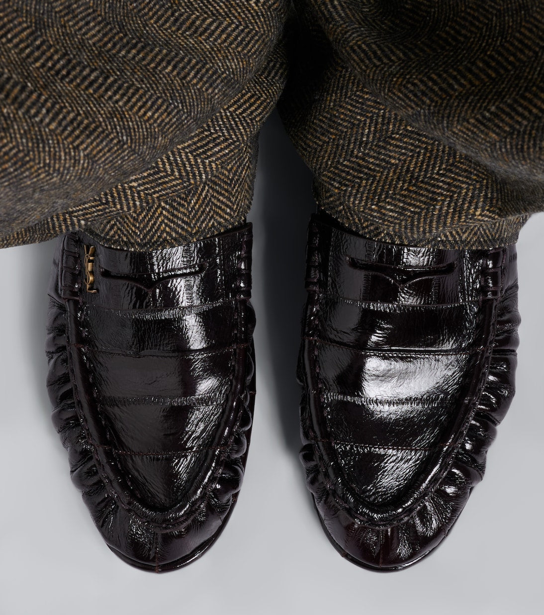 Saint Laurent Cassandre Croc-Effect Leather Loafers – Brown
