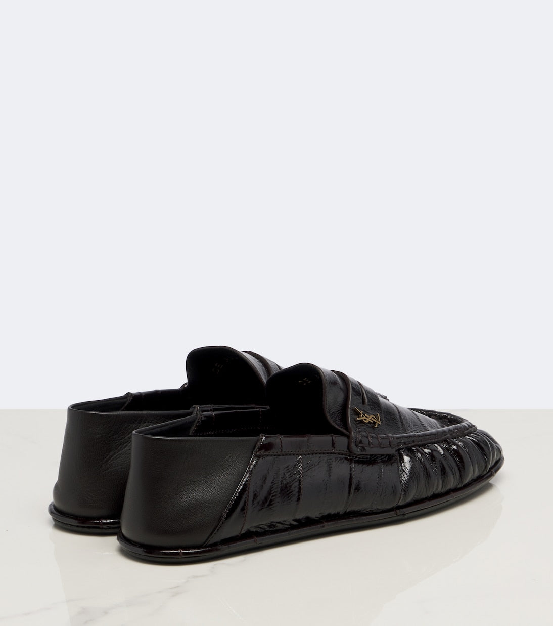 Saint Laurent Cassandre Croc-Effect Leather Loafers – Brown