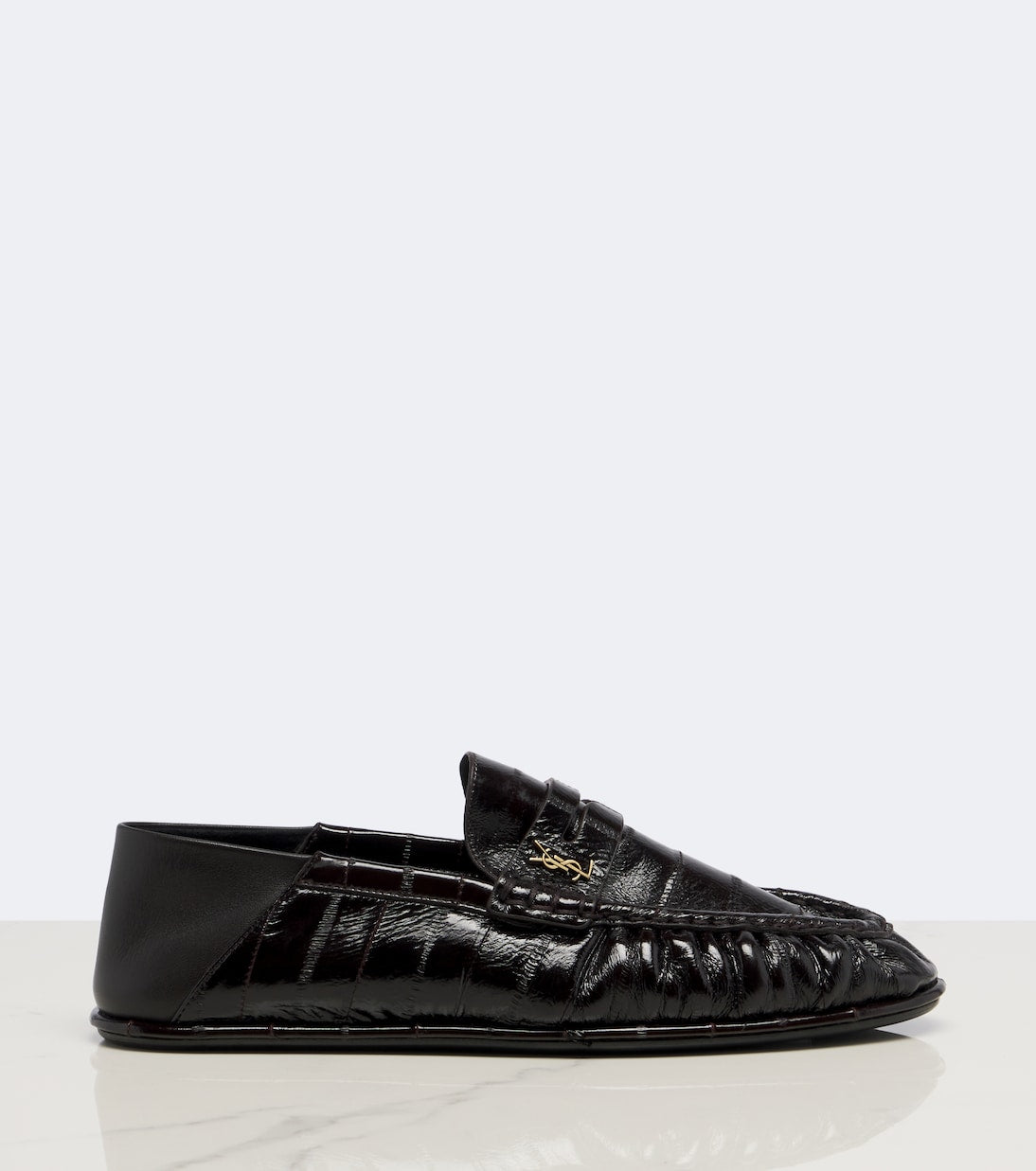 Saint Laurent Cassandre Croc-Effect Leather Loafers – Brown