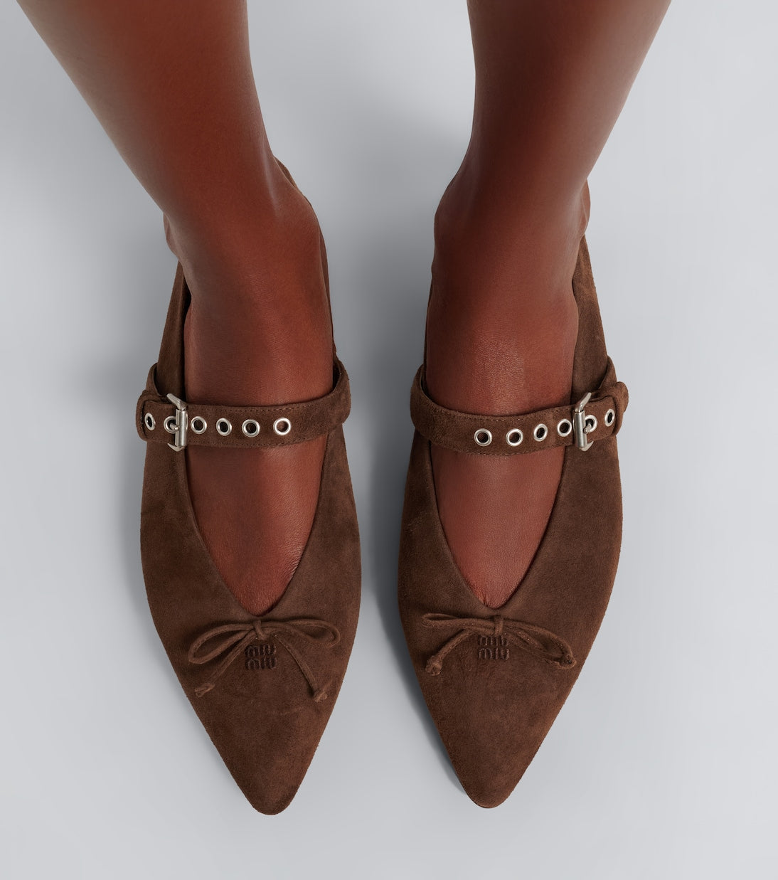 Miu Miu Suede Ballet Flats – Brown