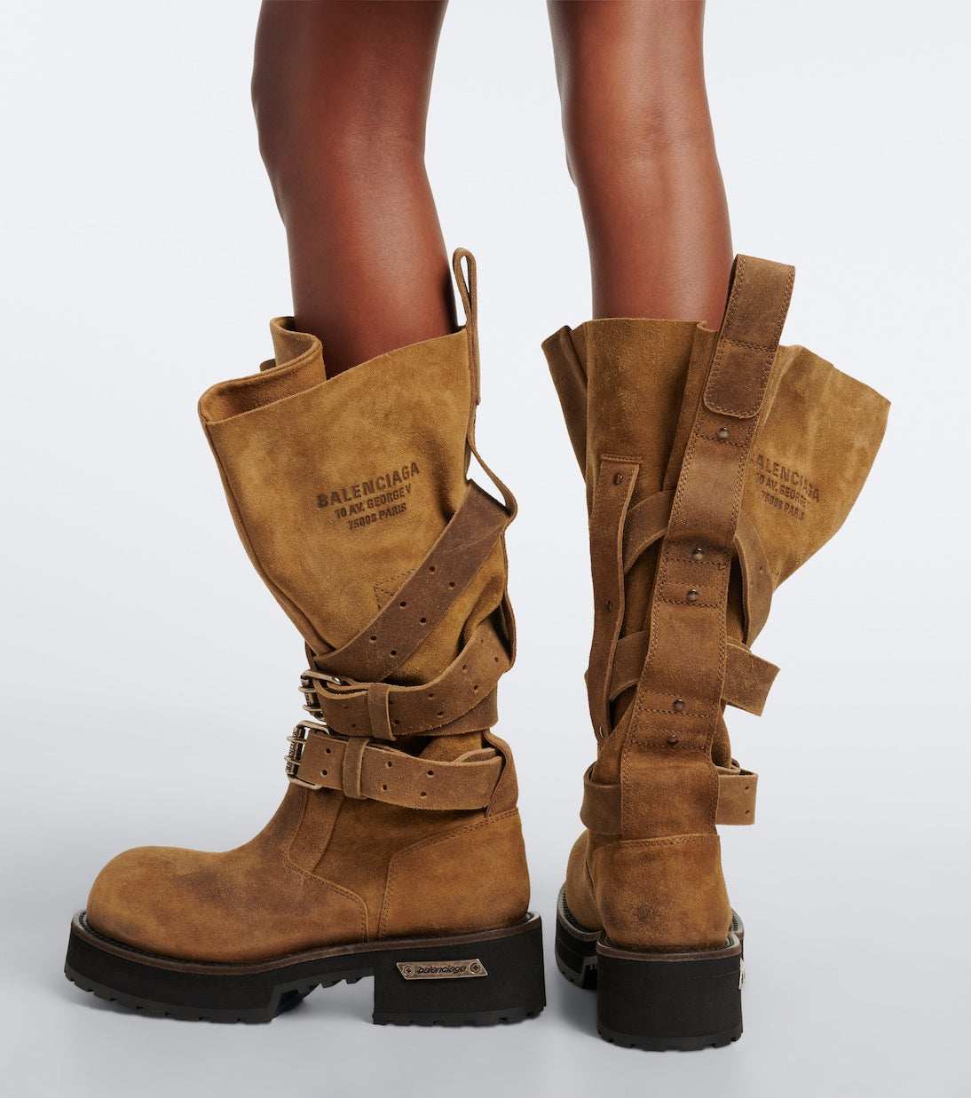 Balenciaga Venom Suede Biker Boots – Tan