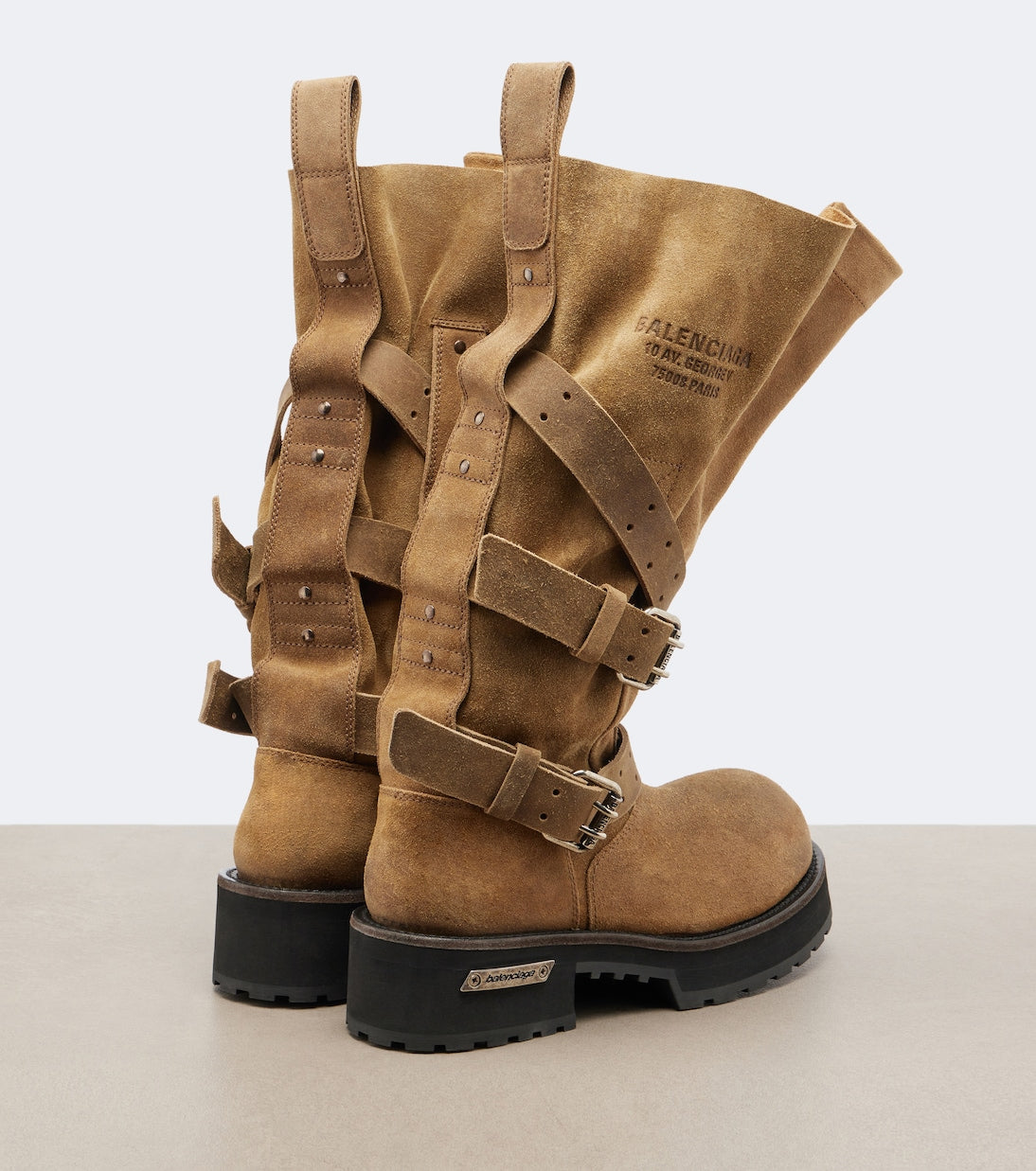Balenciaga Venom Suede Biker Boots – Tan