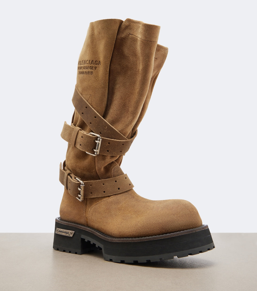 Balenciaga Venom Suede Biker Boots – Tan
