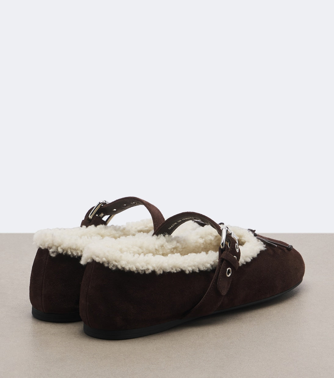 Miu Miu Shearling-Lined Suede Ballet Flats – Brown