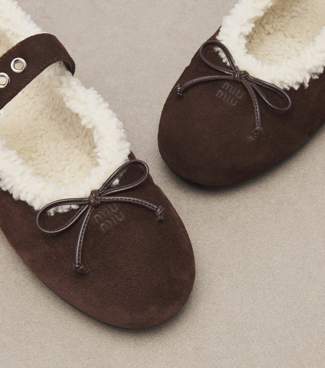 Miu Miu Shearling-Lined Suede Ballet Flats – Brown