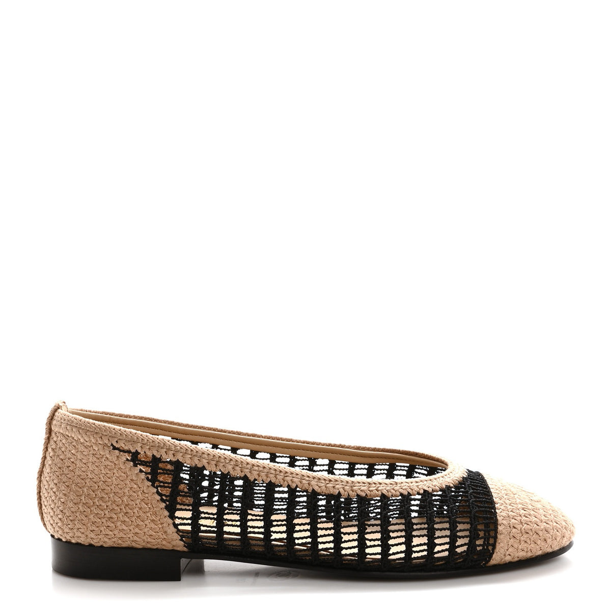 Chanel Raffia Black Beige Ballet Flat