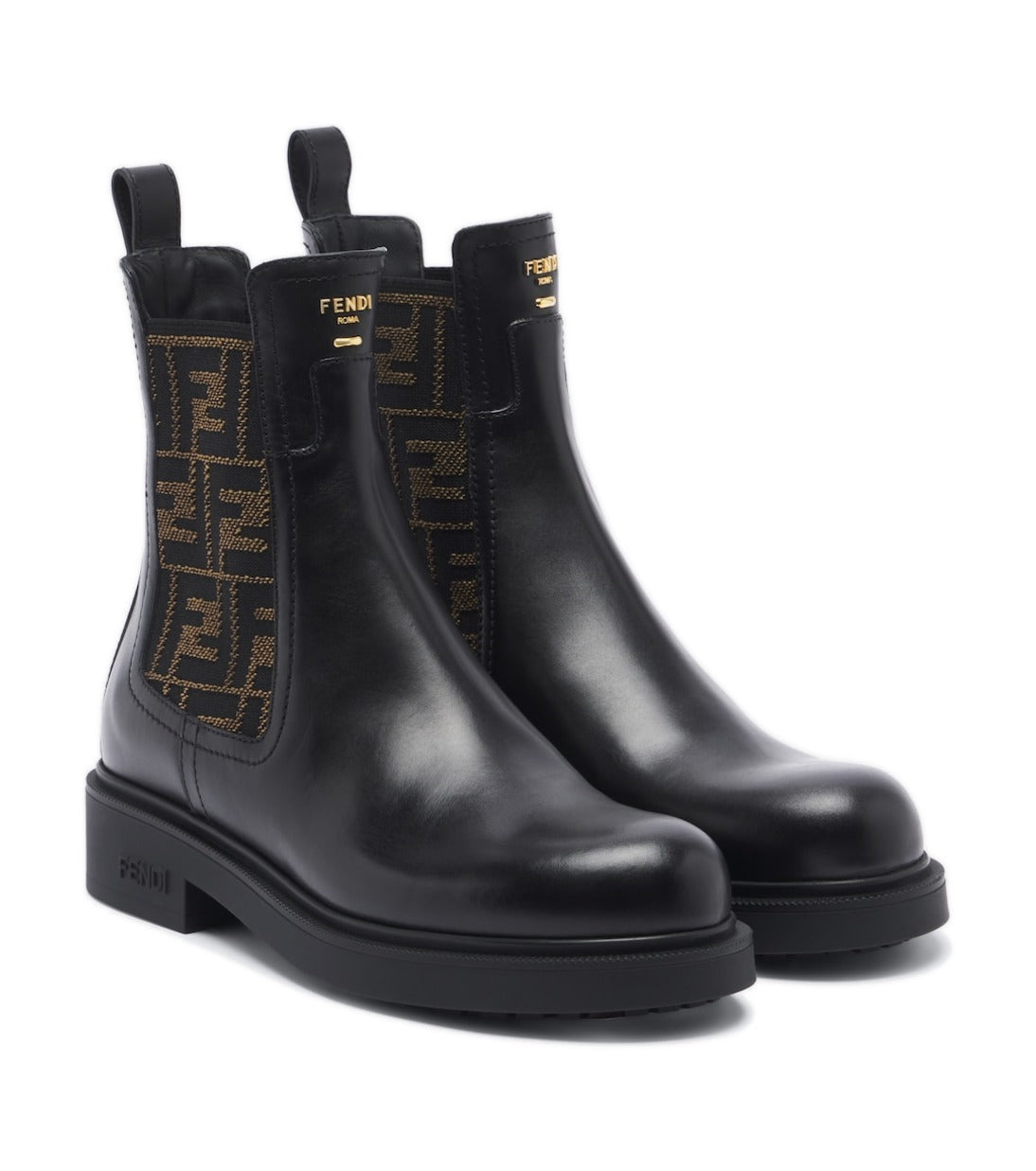 Fendi Commando FF Zucca Leather Chelsea Boots – Black