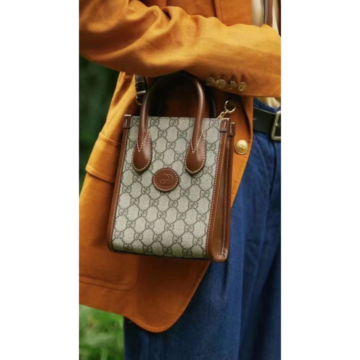 GG-Canvas & Leather Tote Bag