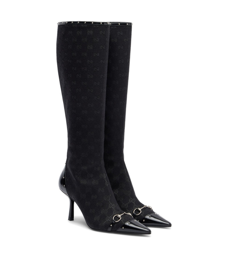 Gucci Savoy Horsebit GG Canvas Knee-High Boots – Black