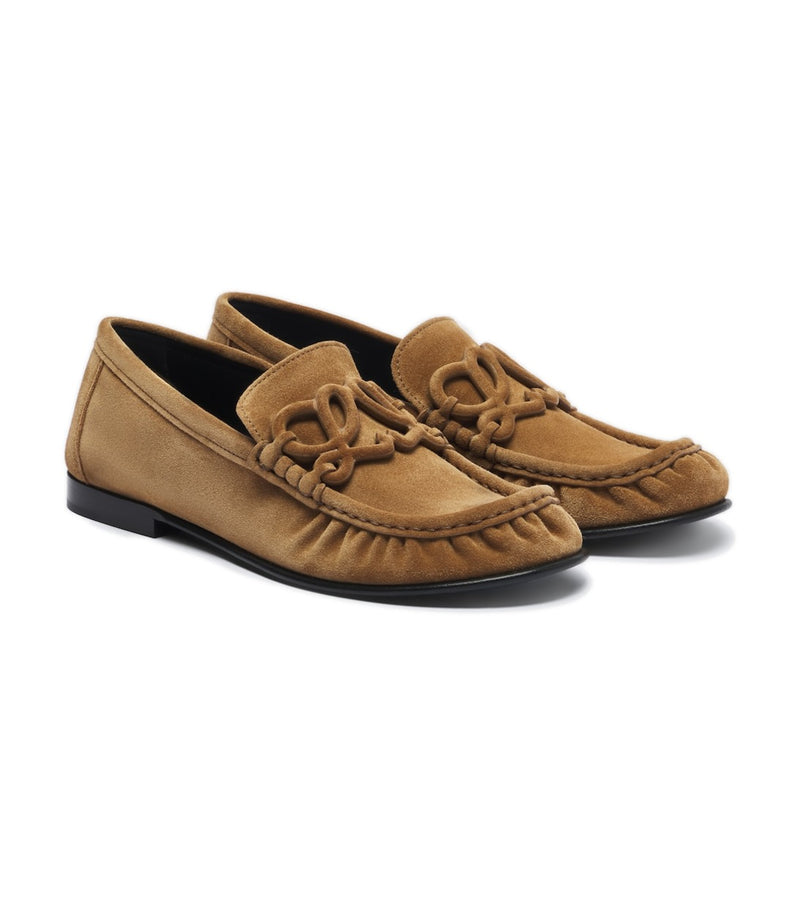 Loewe Double L Suede Loafers – Caramel