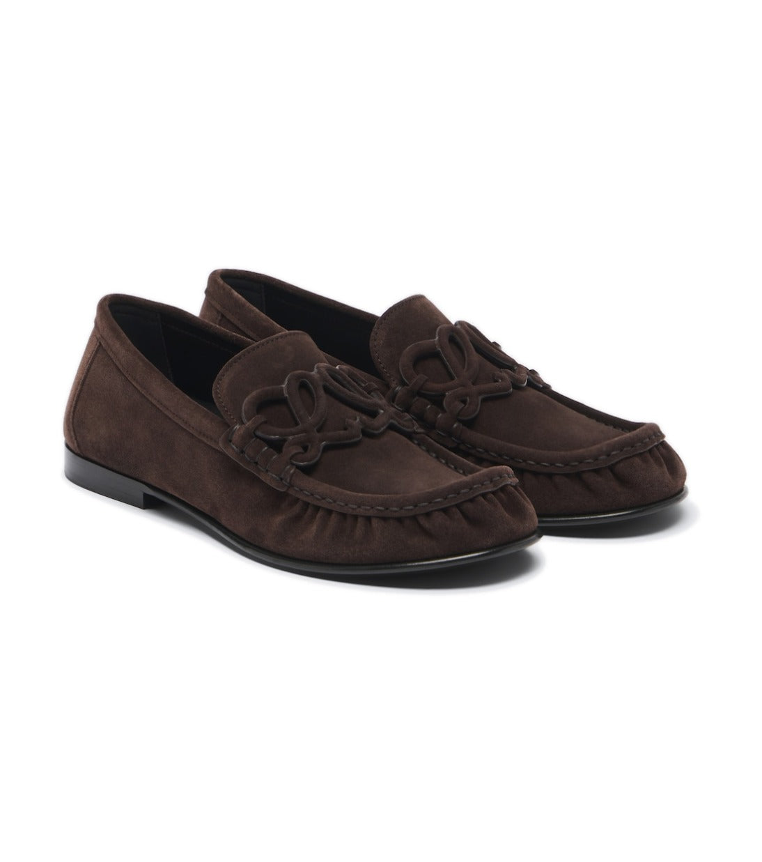 Loewe Double L Suede Loafers – Dark Chocolate