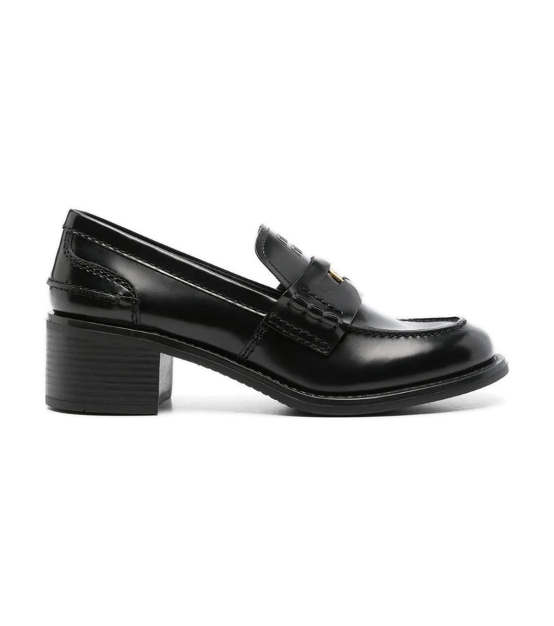 Miu Miu Coin-Embellished Block-Heel Loafers – Black