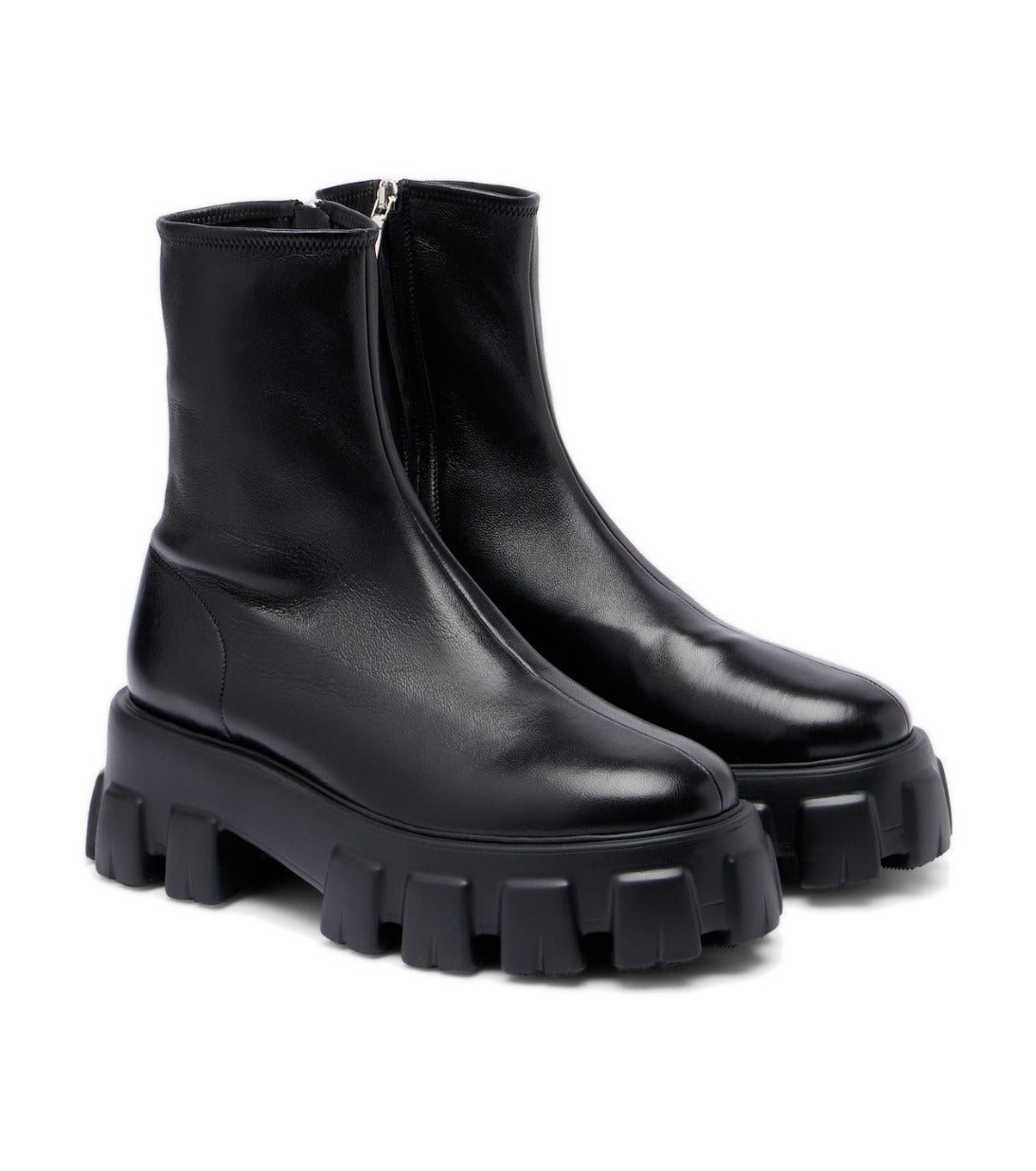 Prada Monolith Leather Ankle Boots – Black