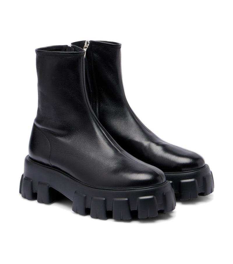 Prada Monolith Leather Ankle Boots – Black