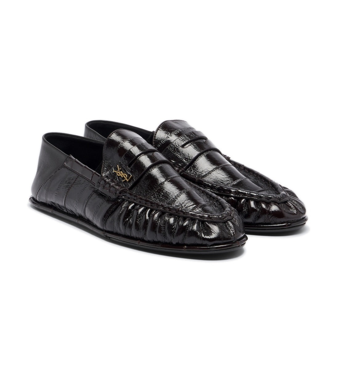 Saint Laurent Cassandre Croc-Effect Leather Loafers – Brown
