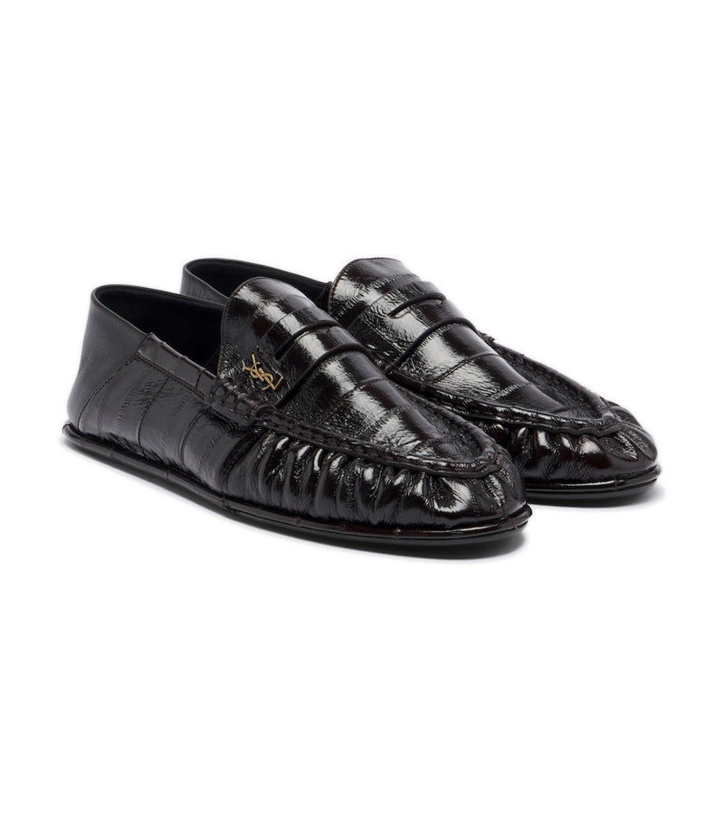 Saint Laurent Cassandre Croc-Effect Leather Loafers – Brown